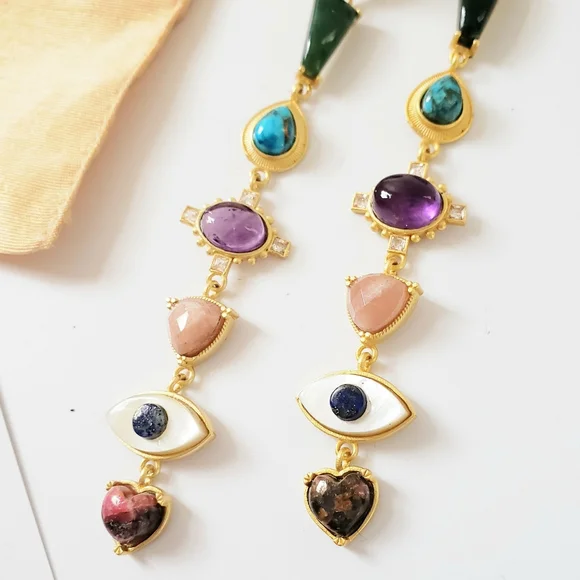 Zariin Chakra Dangling Shoulder Duster Earrings - Picture 4 of 14